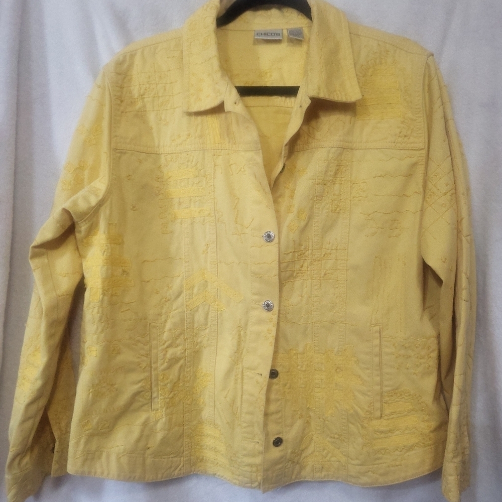 Chico's Womens Embroidered Jacket Yellow  Size 3 (XL) Pockets